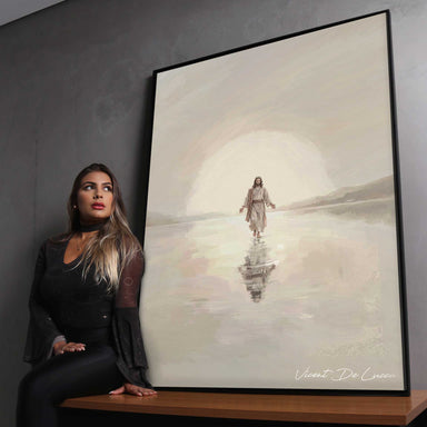 Visible brushstrokes and a peaceful color palette in a contemporary religious artwork