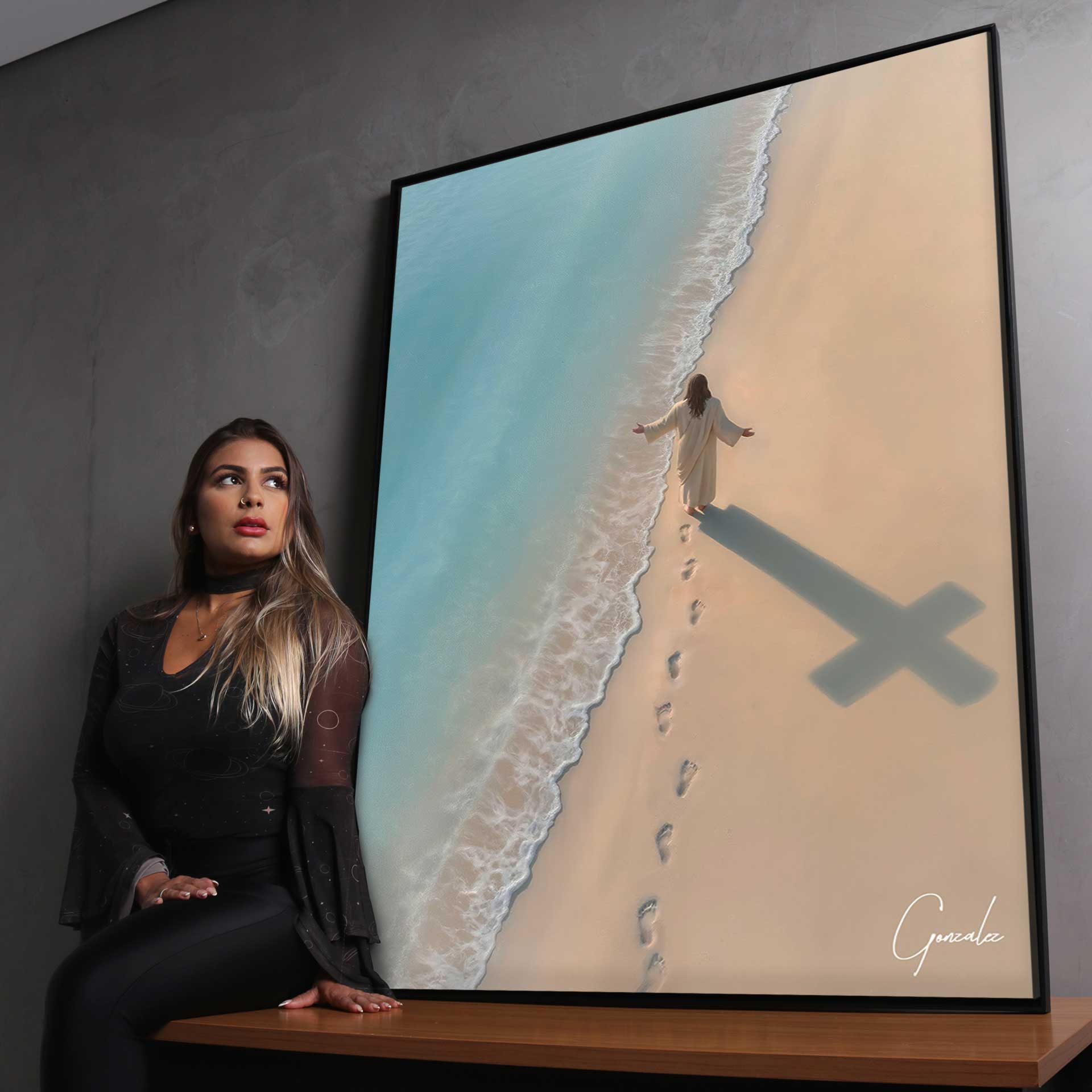 The Shadow of Christ Painting - Spiritual Religious Coastal Wall Art - Image 6
