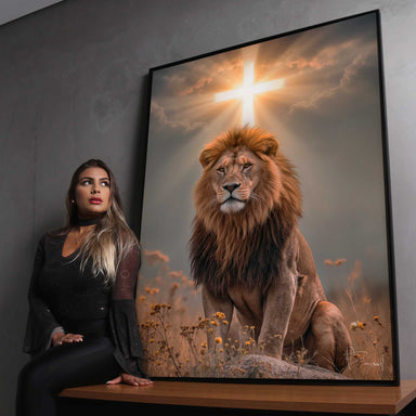 The Light of Royalty: Regal Lion with Cross Wall Art - Image 6