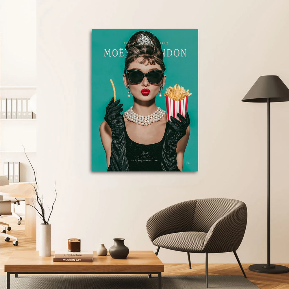 Whimsical pop art canvas featuring a stylish icon and fries