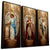 Three-panel mosaic wall art showing archangels Gabriel, Michael, and Raphael in blue, red, and green robes against a gold-brown background.