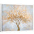Calm Tree Painting from Natural Abstract Collection with a golden curved trunk and textured light leaves on a muted gray-blue background