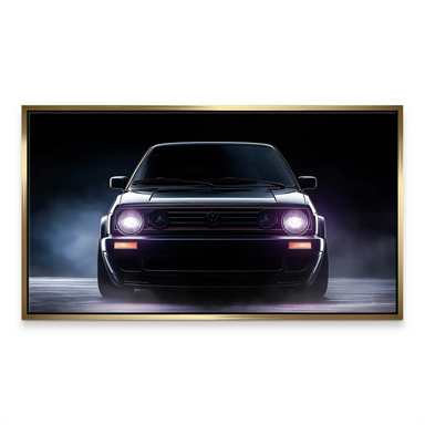 Old school VW Golf canvas print suited for man cave decor and industrial spaces.