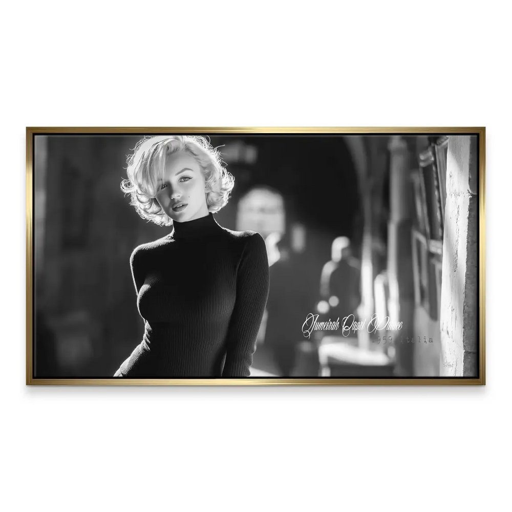 Elegant black and white wall art of a timeless female movie icon for bedroom or office.