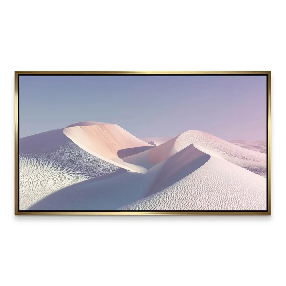 Softly textured white sand dunes under a pastel sky in a tranquil wall art scene