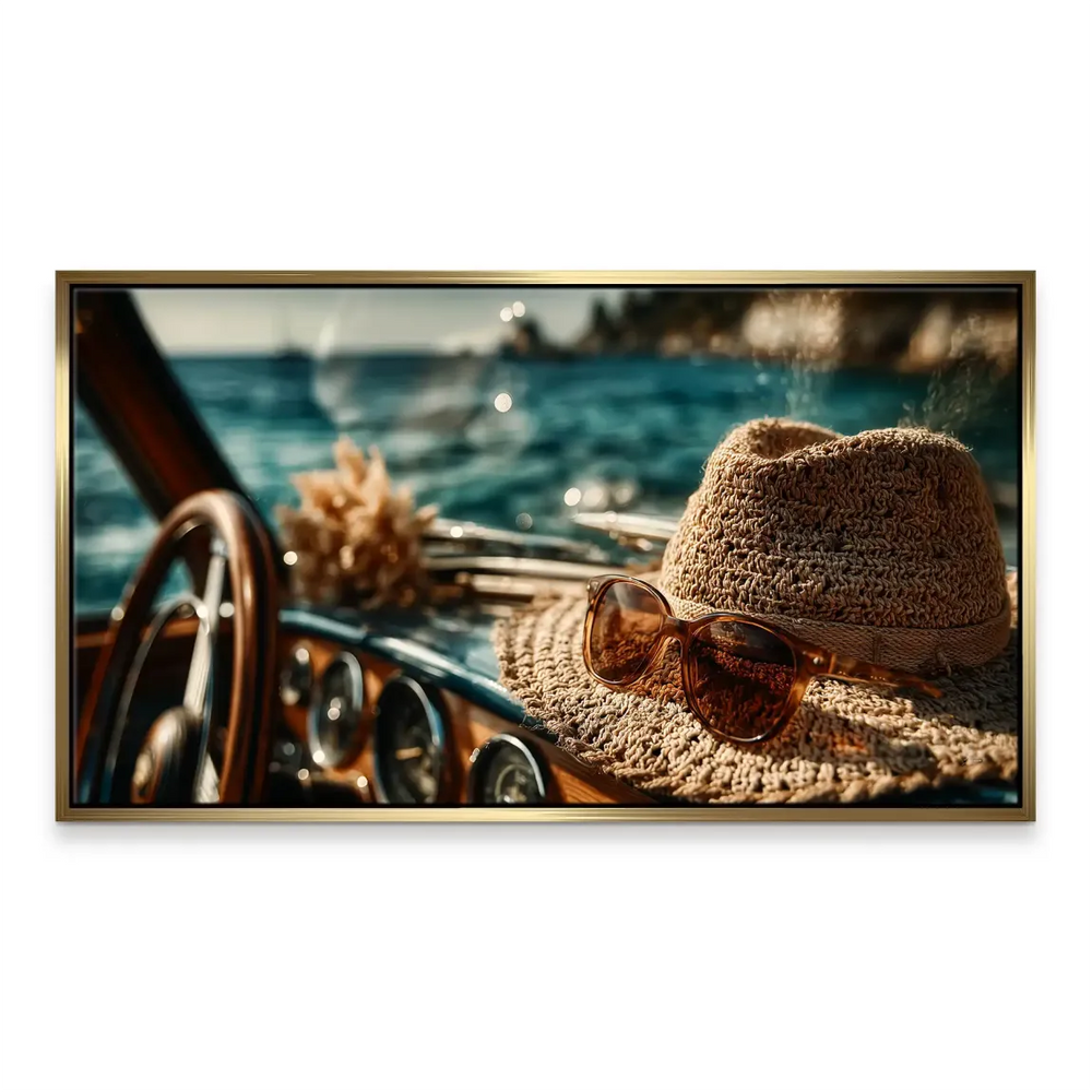 Warm brown tones with cool blue hues in a vintage boho-style nautical canvas print