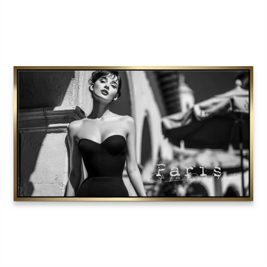 Audrey Hepburn Paris Cafe Canvas Print - Fashion Portrait Monochrome - Image 4