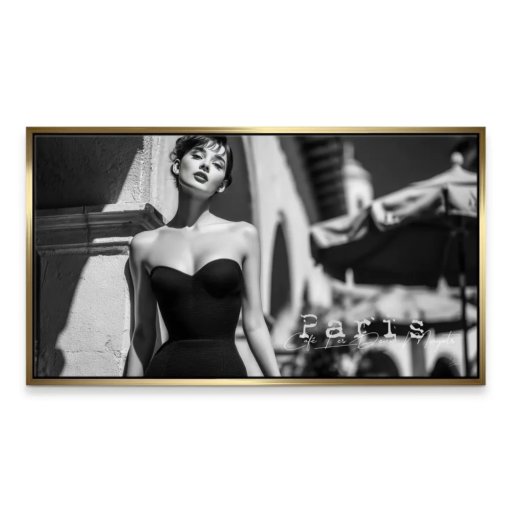 Audrey Hepburn Paris Cafe Canvas Print - Fashion Portrait Monochrome - Image 4