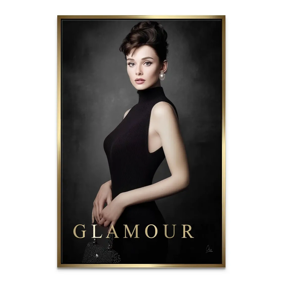 Gold GLAMOUR text accent on the bottom of the canvas print
