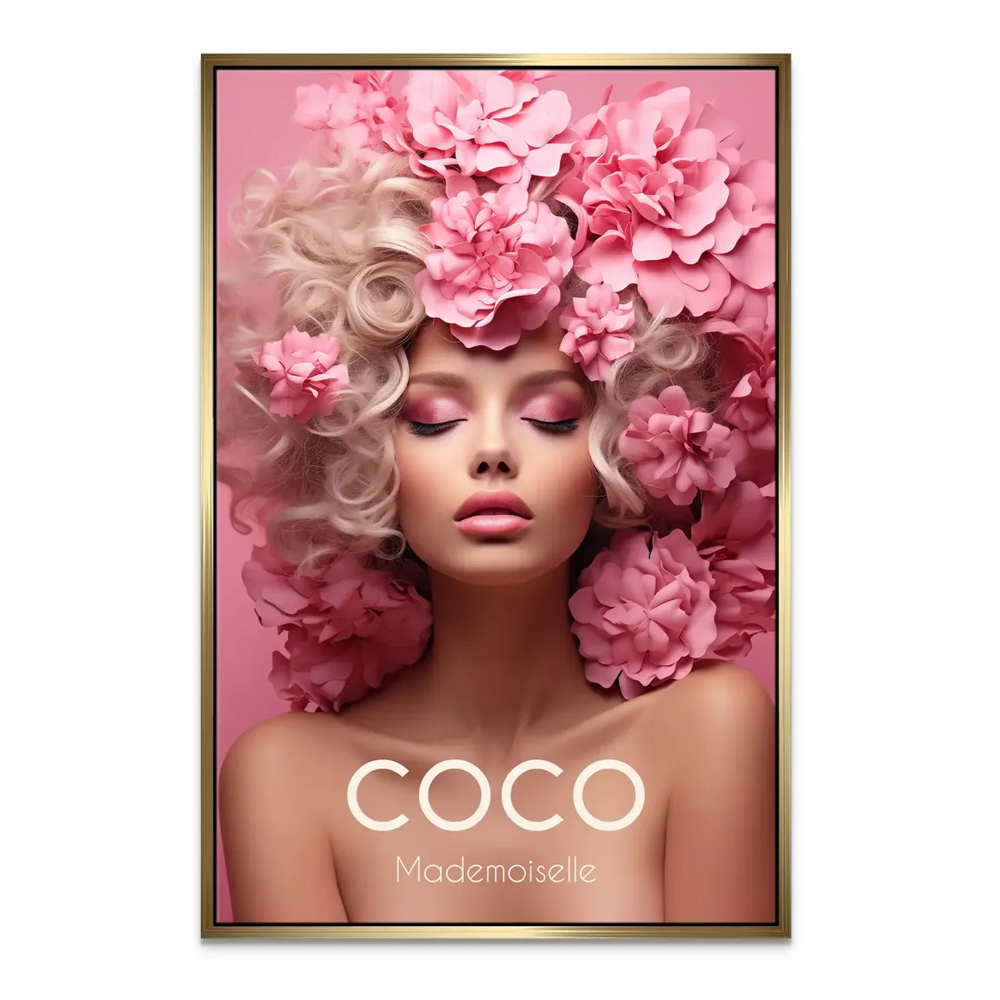 Soft pink backdrop with chic floral accents enhancing the feminine look.