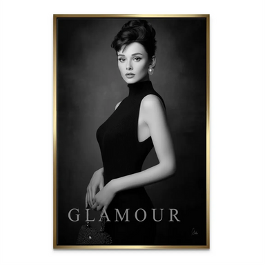Beaded clutch and sleek dress accent in timeless fashion wall art.