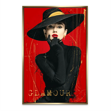 Glamour pop art canvas with distressed gold lines and black splatters