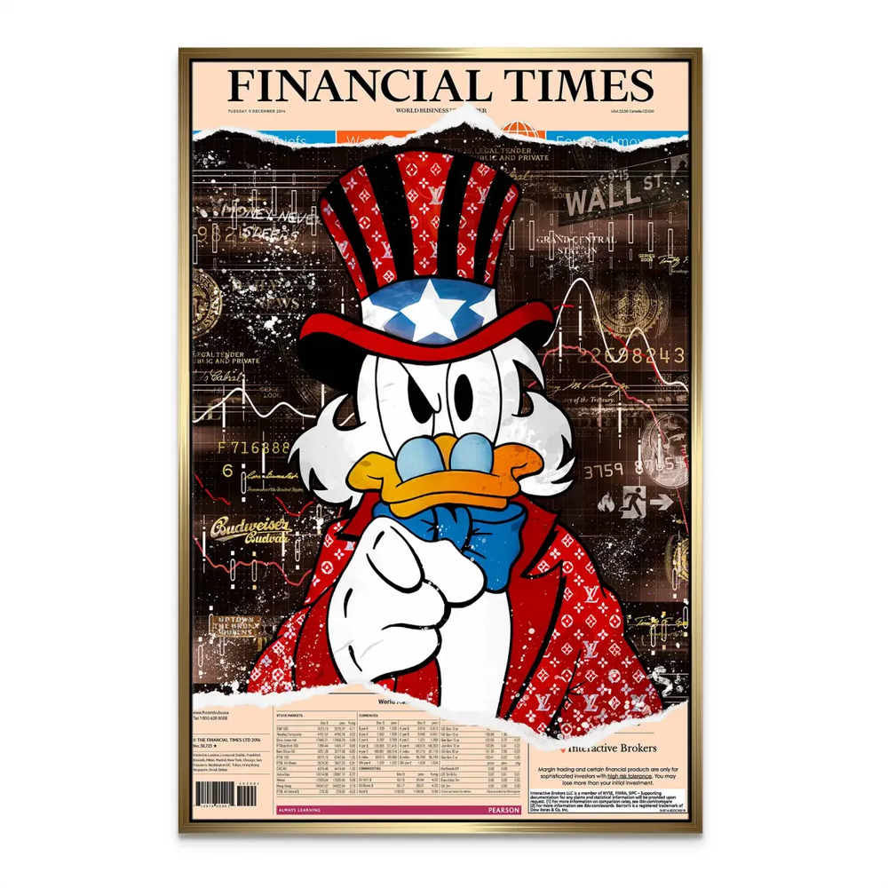 Bold red, white, and blue palette with sepia newspaper tones