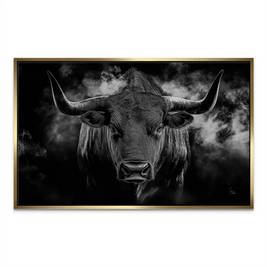 Wildlife wall art featuring a majestic bull in grayscale for modern interiors.