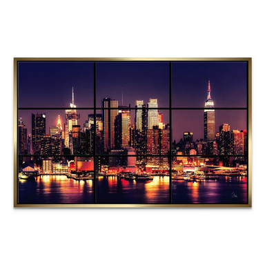 City lights sparkling in a deep blue and purple skyline