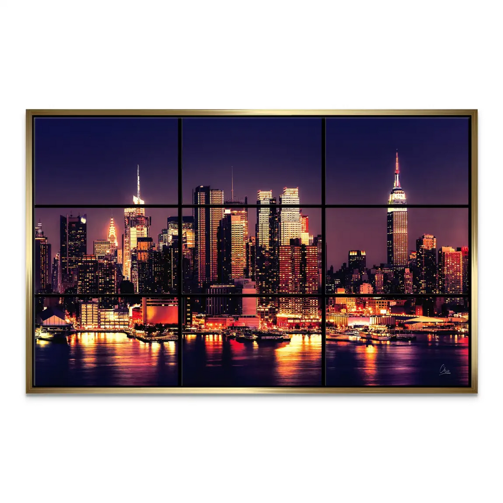City lights sparkling in a deep blue and purple skyline