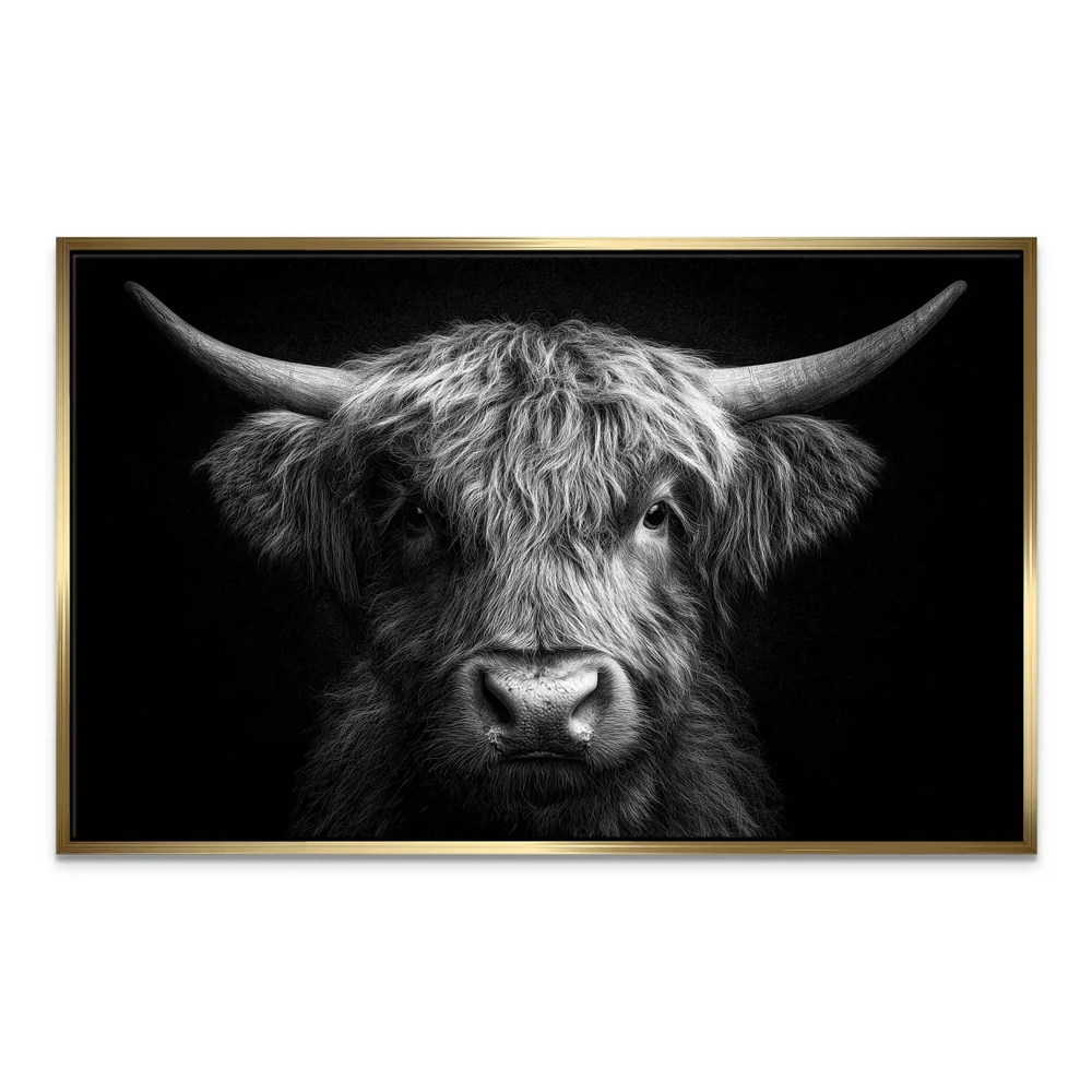 Rustic/scandinavian-inspired Highland cow canvas print
