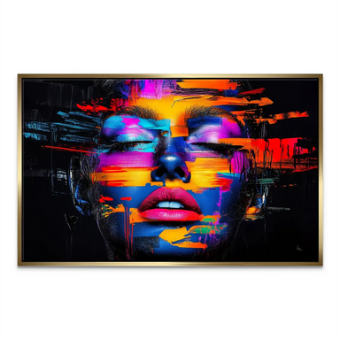 Electric color portrait with dynamic brushwork and a dark background for bold decor.