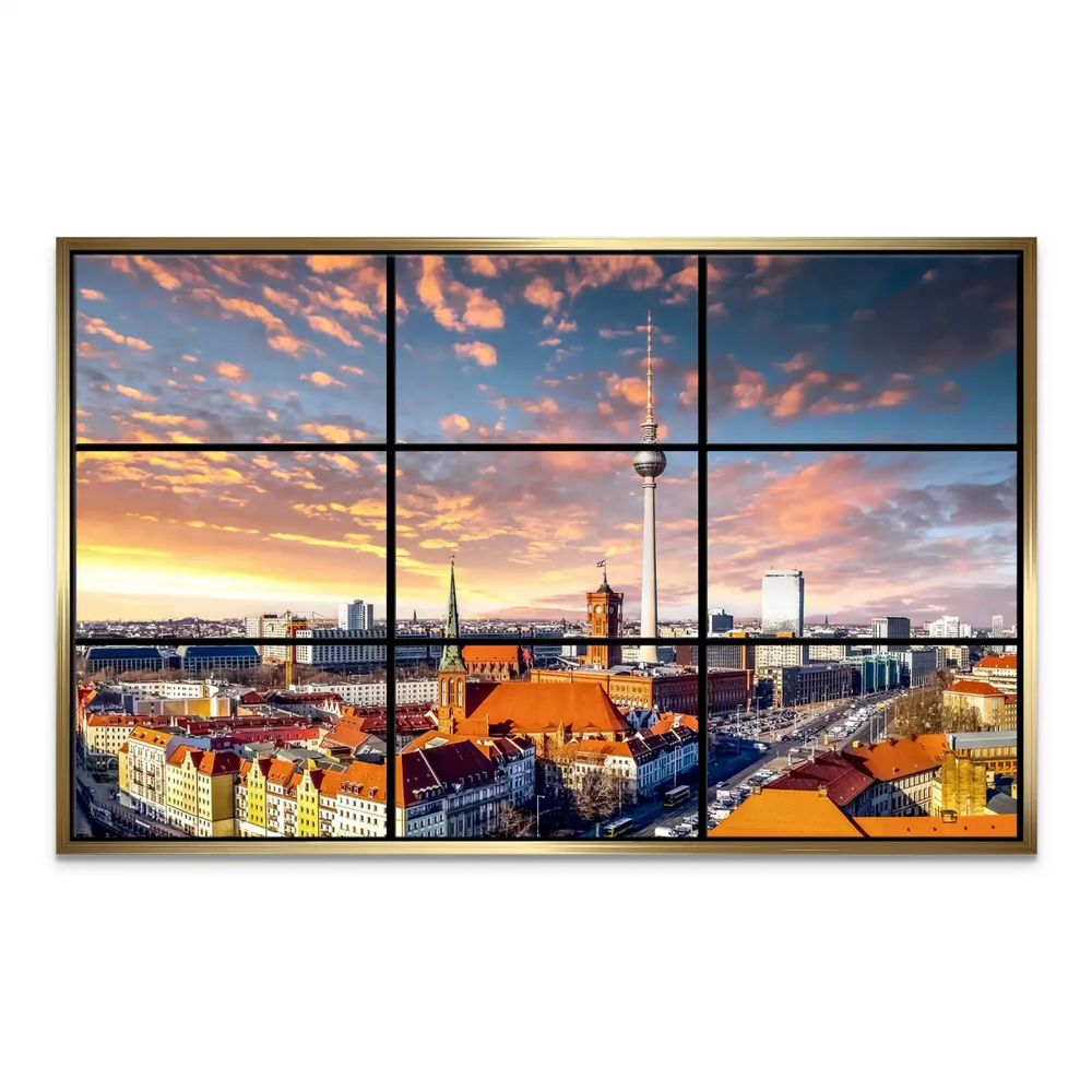 Travel-inspired canvas print capturing Berlin landmarks during golden hour