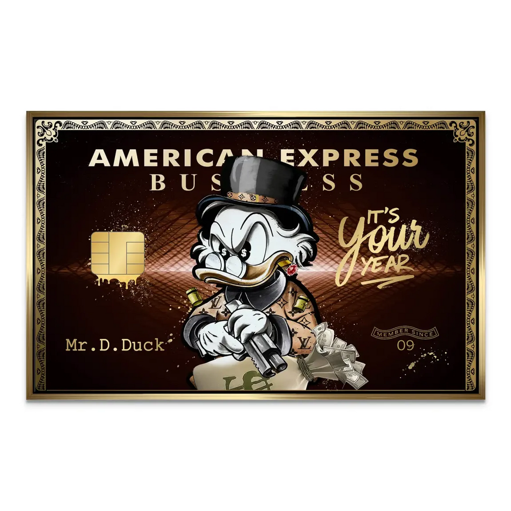 Detail of Scrooge McDuck's confident gangster-boss pose with urban graffiti elements around him.