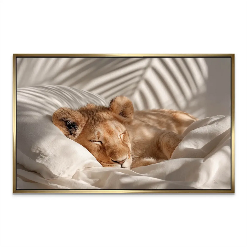 Nursery decor with a gentle sleeping lion canvas print