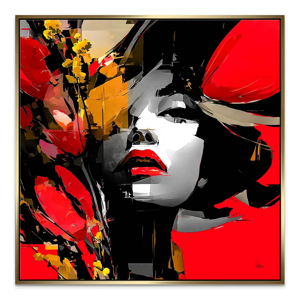Vivid red abstract artwork suitable for modern living rooms.