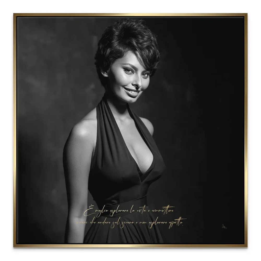 Monochrome woman portrait wall art with inspirational gold lettering