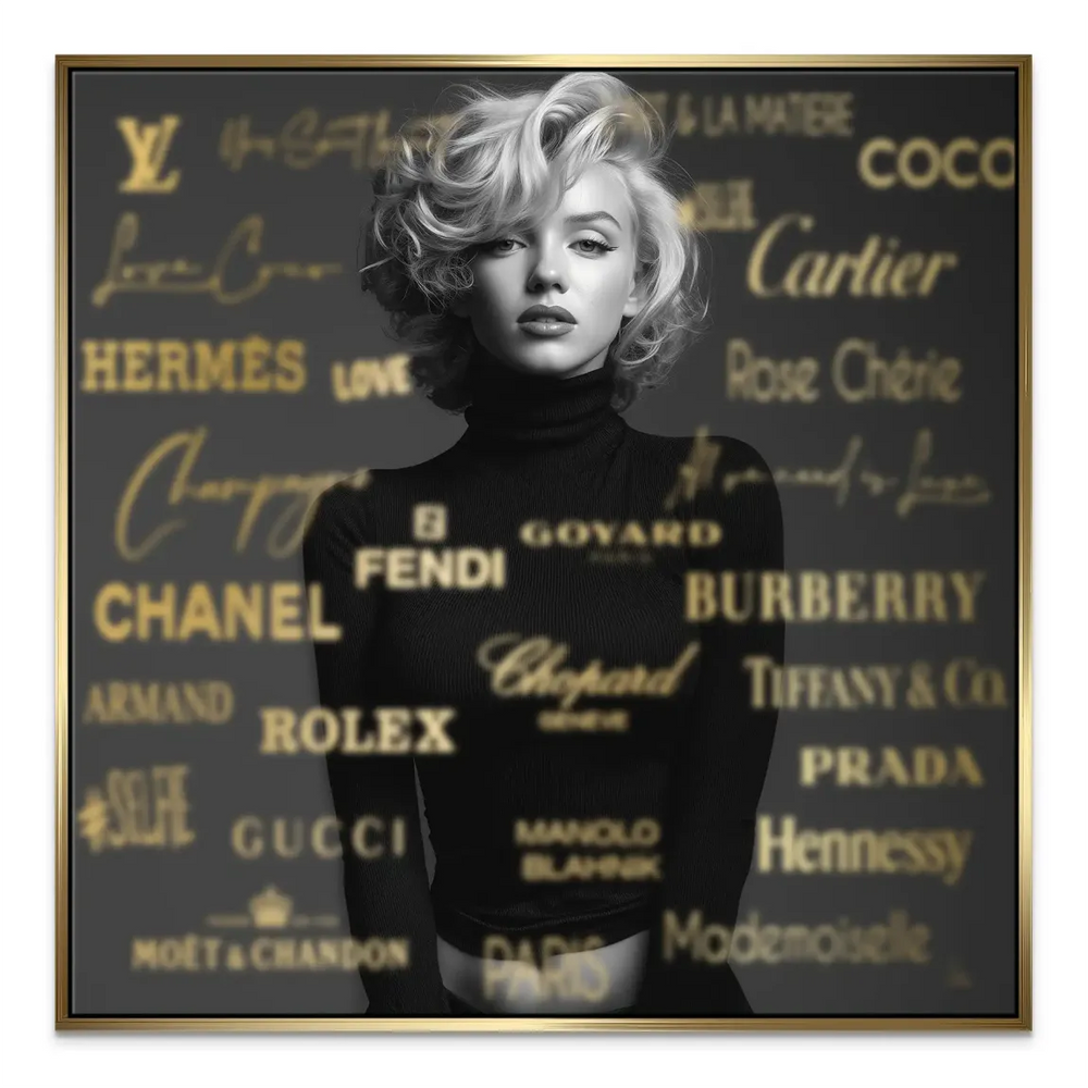 Fashion-forward wall art displaying a classic Hollywood icon against a moody textured backdrop.