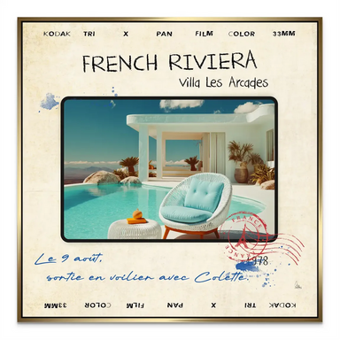 Square-format wall art blending photography with vintage postcard aesthetics