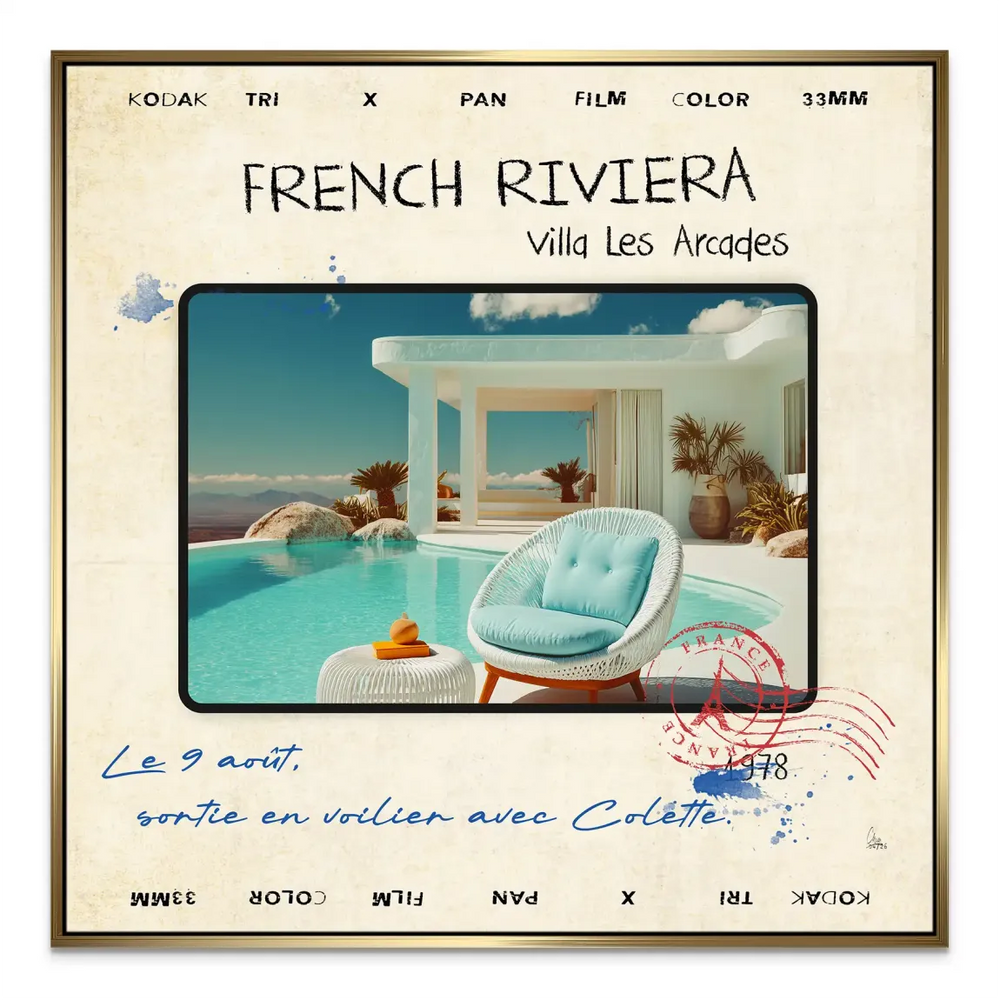 Square-format wall art blending photography with vintage postcard aesthetics