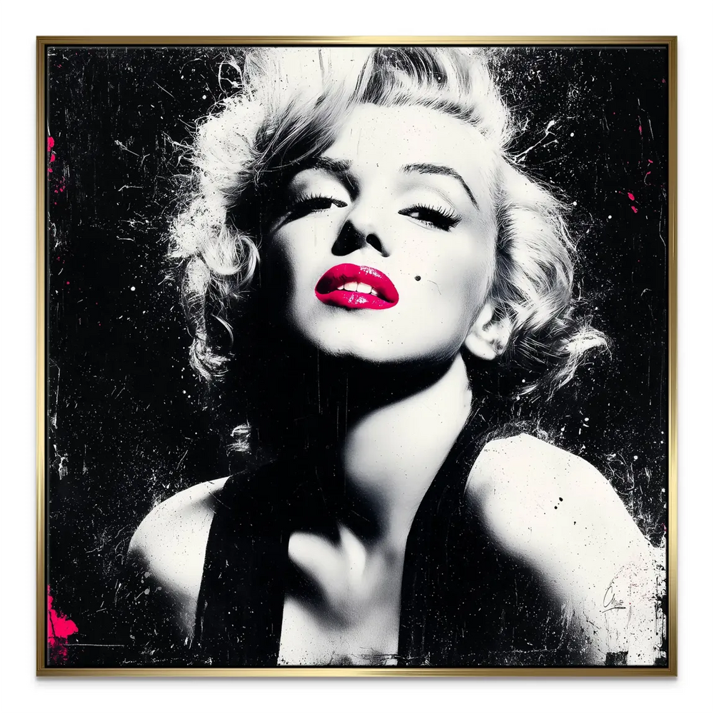 Gritty urban-inspired wall art of Marilyn Monroe on a square canvas