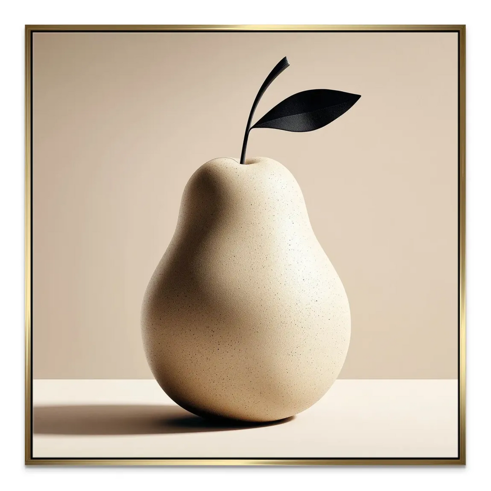 Sculptural pear artwork in black and off-white color palette