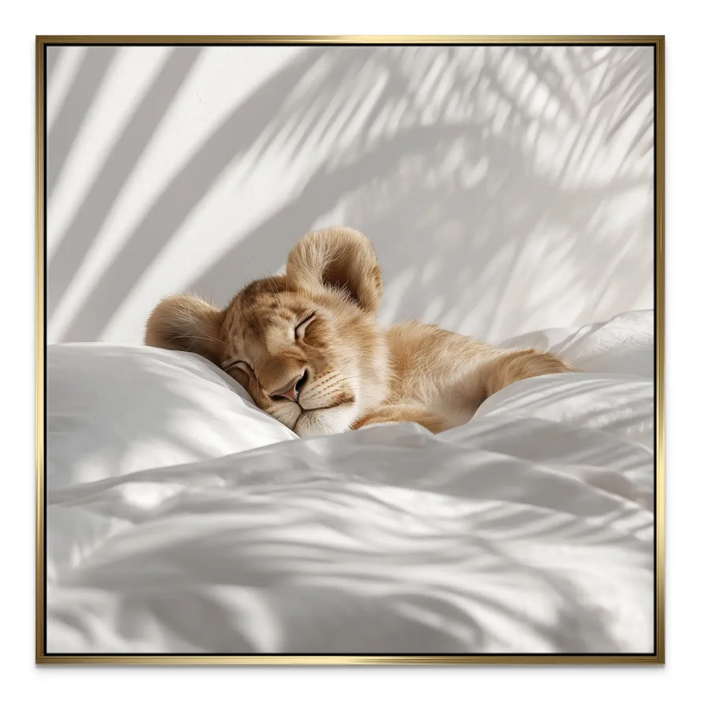 Calm wildlife canvas art with palm-leaf shadow for nursery or bedroom
