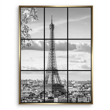 Modern minimalist Paris wall art showing architectural skyline in grayscale