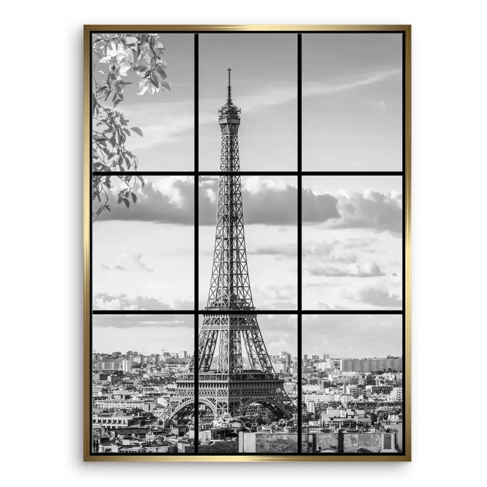 Modern minimalist Paris wall art showing architectural skyline in grayscale