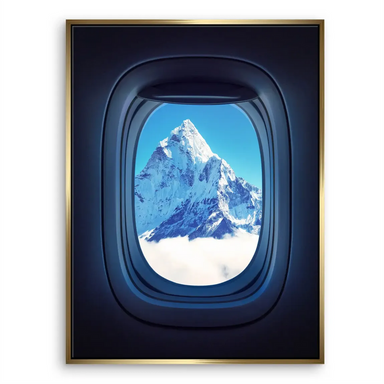 Minimalist canvas art of mountainscape by window light