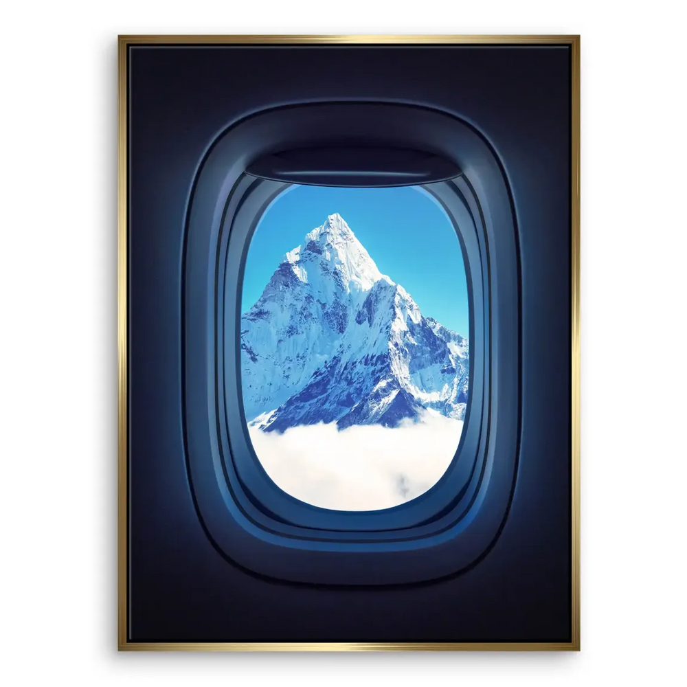 Minimalist canvas art of mountainscape by window light