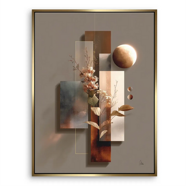 Geometric shapes and celestial glow create a tranquil, contemporary wall art piece.