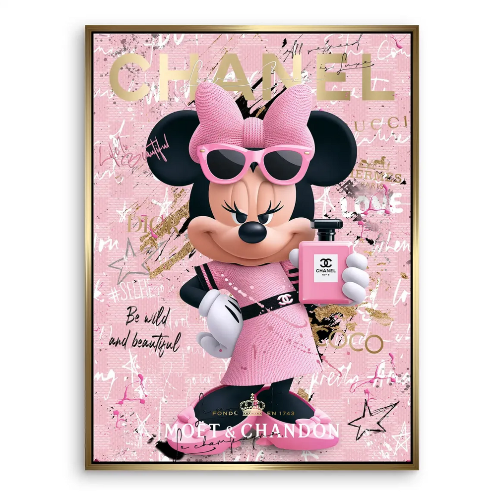Glam fashion wall art with bold pinks and gold accents for modern decor.