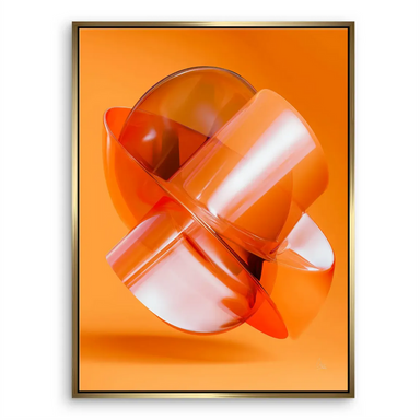 Contemporary wall art featuring translucent orange forms and glowing accents