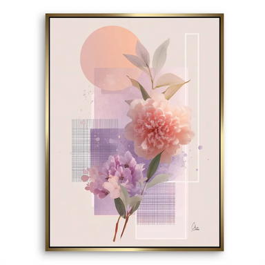Watercolor-inspired abstract canvas element with grid pattern and soft color wash in pastel hues.