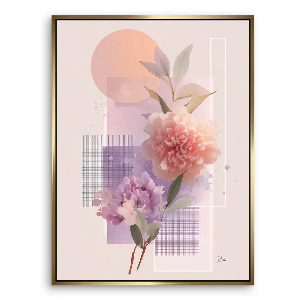 Watercolor-inspired abstract canvas element with grid pattern and soft color wash in pastel hues.