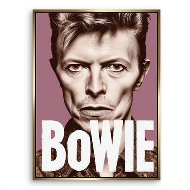 Stylized Bowie portrait emphasizing bold typography and graphic pop art elements