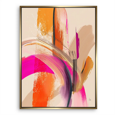 Soft beige field with energetic color bursts and subtle black and purple details