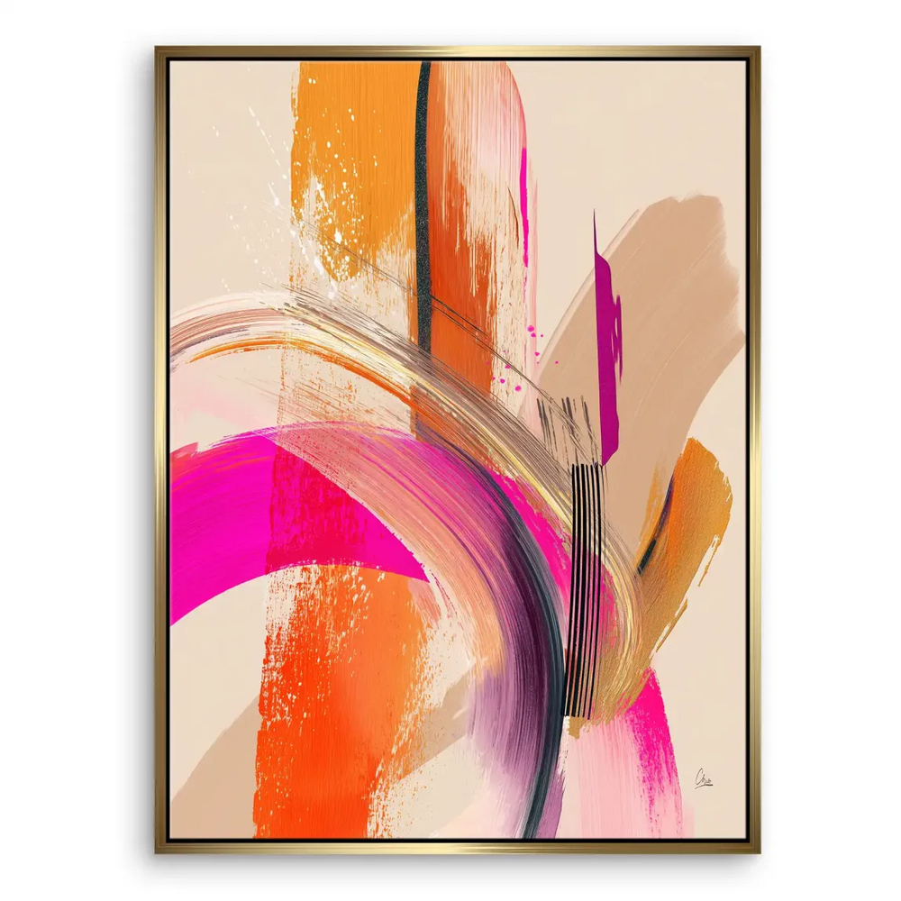 Soft beige field with energetic color bursts and subtle black and purple details