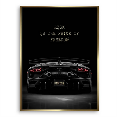 Cryptocurrency-inspired Lamborghini wall art suitable for modern interiors.