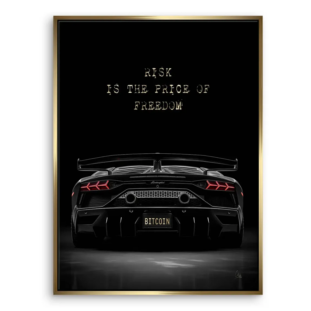 Cryptocurrency-inspired Lamborghini wall art suitable for modern interiors.