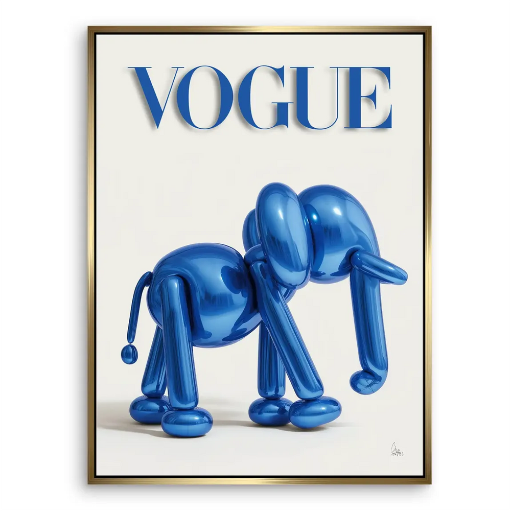 Vogue-inspired blue elephant art on canvas for living room decor