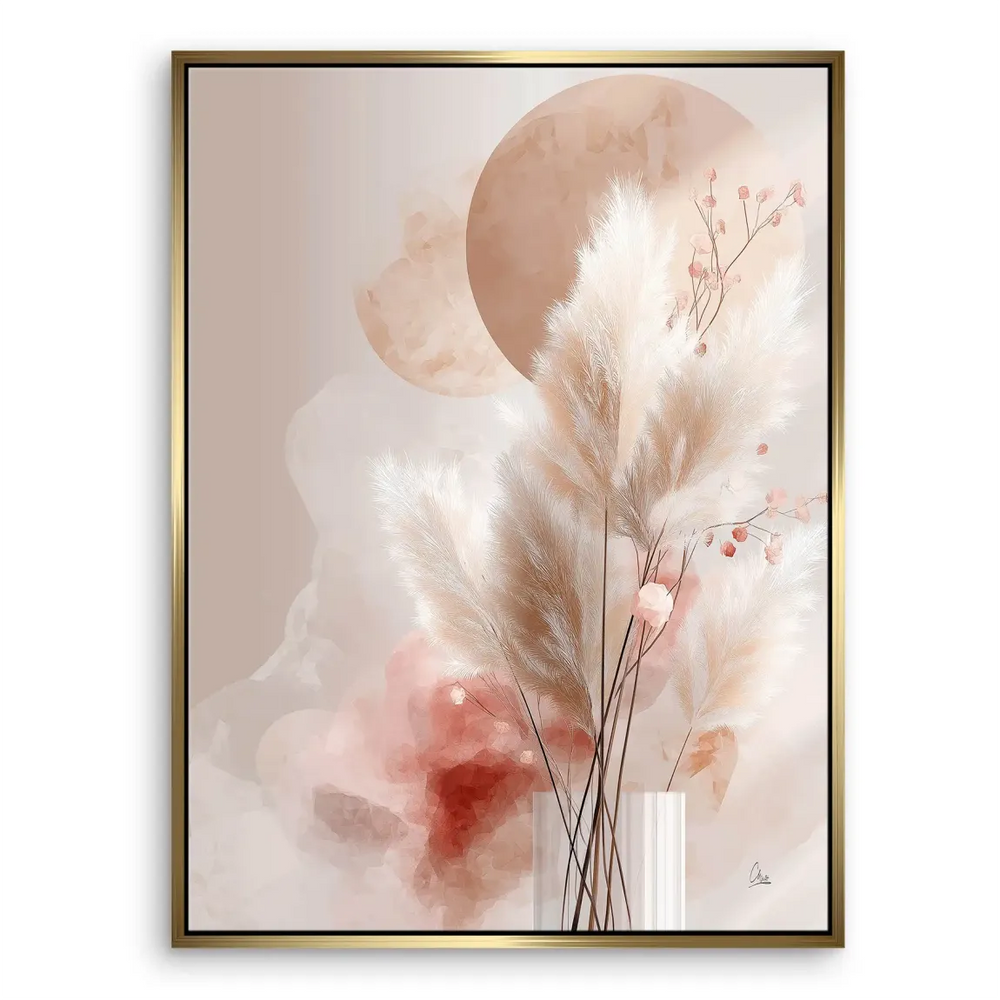 Pampas grass in a clear vase adding a boho-inspired look for modern interiors
