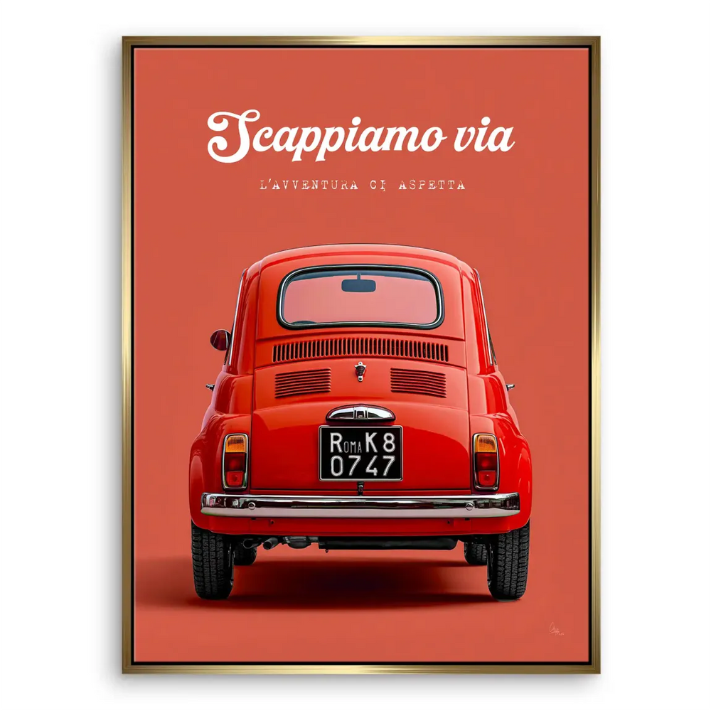 Red classic car canvas art as a statement piece in a contemporary interior